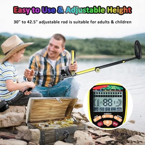 Detector de Metales Profesional Plegable con Puntero, Resistente al Agua para detección de Oro, 7 Modos, Incluye Auriculares y Pantalla LCD retroiluminada para Adultos.