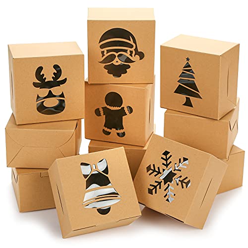 TOXOY Christmas Cookie Boxes,18PCS Christmas Cookie Tins,Xmas Treat Boxes with Window,6 Designs...