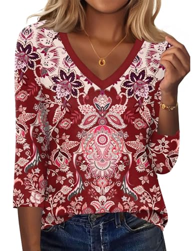 Image of Zeagoo 3 /4 Length Sleeve Womens Tops Dressy Casual Three Quarter Sleeve Blouses V Neck Shirts