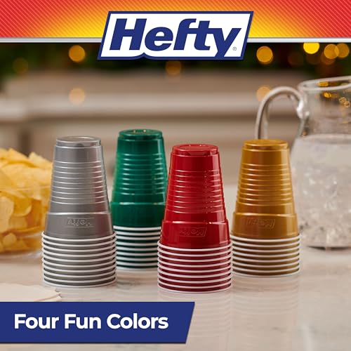 Image of Hefty Party On Disposable Plastic Party Cups, 80 Count, 16 Oz Cups in Assorted Colors for Gatherings, Parties, and More, Textured Sides for Easy Gripping, Strong and Durable