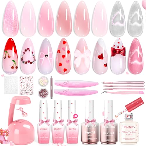 Image of Beetles Builder Gel Nails Kit with UV Lamp,Cat Eye Gel Nail Polish,Base Top Coat,Pink Building Gel,for Thickening Strengthening Building Instant Apex,Beginner DIY Salon at Home Gifts for Women