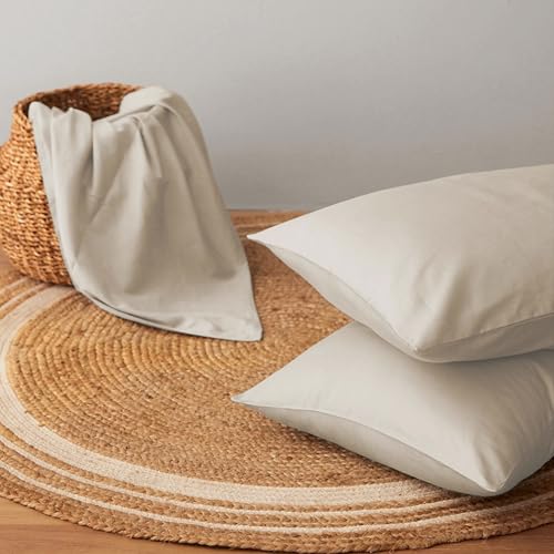 Image of Blue Dahlia 100% Cotton, Standard Size Pillow Covers (18 inch x 28 inch), Set of 2 Pillow Covers, Silky Smooth Feel, 400TC Solid Premium Pillow Covers, Colour: Beige