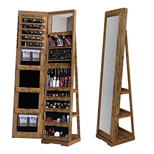 DlandHome Espejo de longitud completa, rectangular, con organizador de armario de joyería, color blanco (Retro)