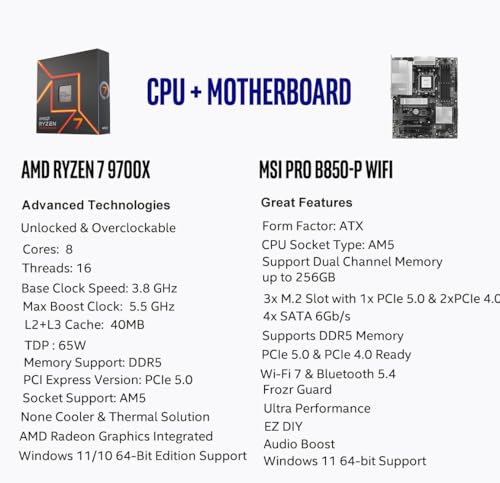 Image of Micro Center AMD Ryzen 7 9700X CPU Processor with MSI PRO B850-P WiFi Motherboard (ATX, AM5, DDR5, PCIe 5.0, M.2 Gen5, Wi-Fi 7, 5G LAN)