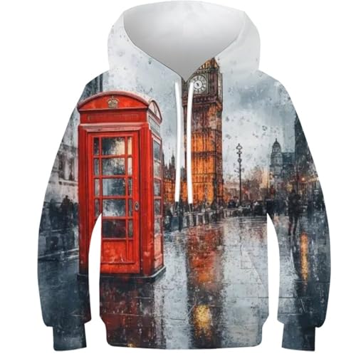 Sweat à capuche imprimé 3D London Streets vêtement ado avec poche ado unisexe
