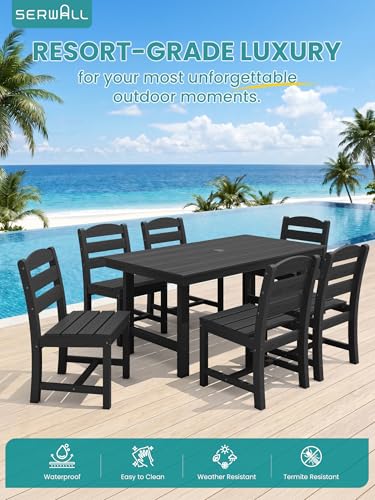 Image of SERWALL Outdoor HDPE Armless Dining Chairs Set of 4,All-Weather Use,Black | Weather-resistant dining chairs resist fading and cracking, with armless design for comfortable outdoor seating.