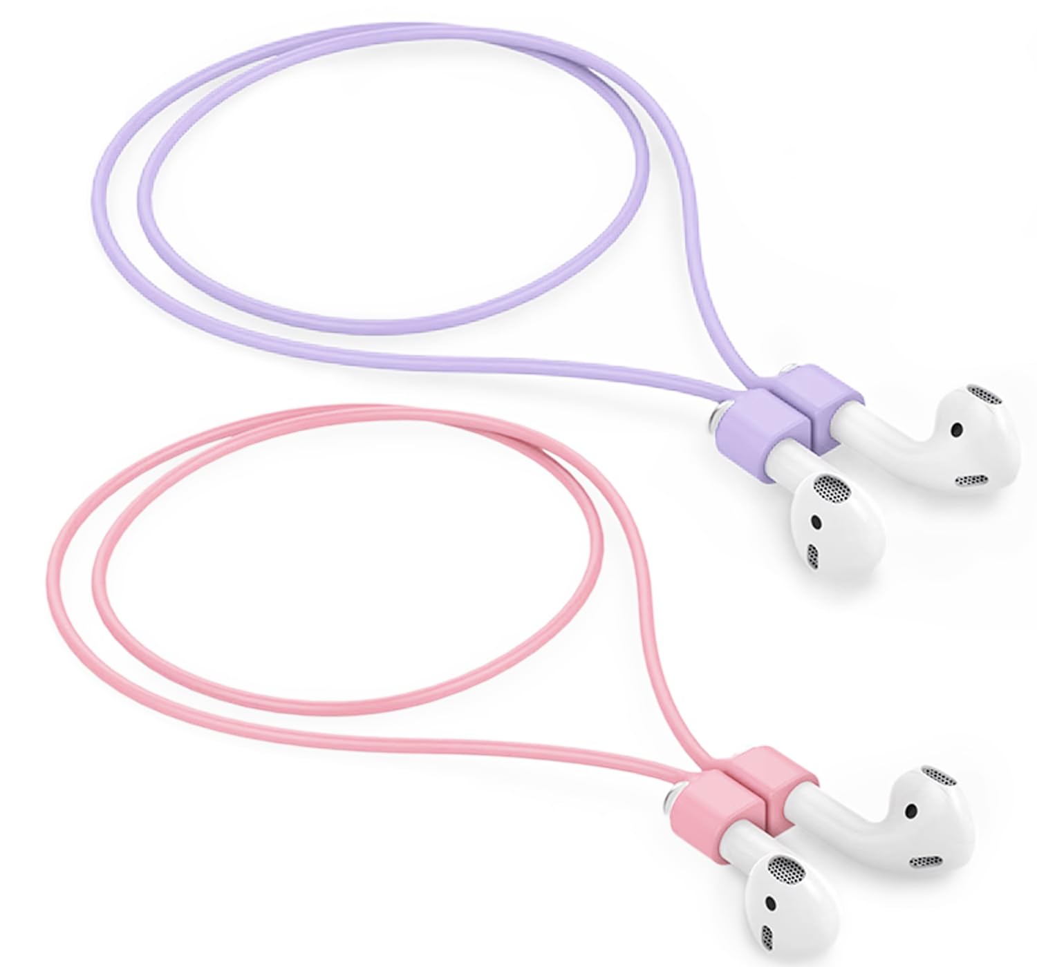 2 Pack Ultra Strong Magnetic Anti-Lost Straps for AirPods, Soft Silicone Sports Lanyard Neck Rope Cord Compatiblewith AirPods 4/3/2/1, AirPod Pro 2/1- Pink+Purple