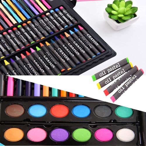 Image of KARP Children Deluxe Art Drawing Crayon Color Set for Kids Case Art and Craft Supplies Drawing and Painting Set Great Gift (150Pcs -Black)