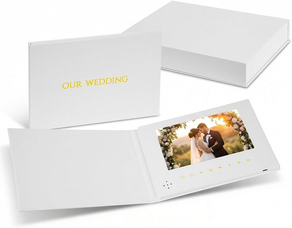 7" Wedding Video Book with Audio, 4GB Memory, Open-and-Play Hardcover Keepsake with Gift Box, Our Wedding | Natural Cream