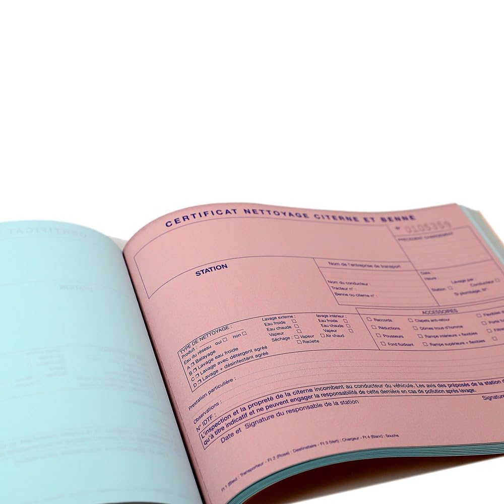 Certificats de Nettoyage de remorque Citernes et Bennes, transport et tp carnet 25 exemplaires de 4 feuilles