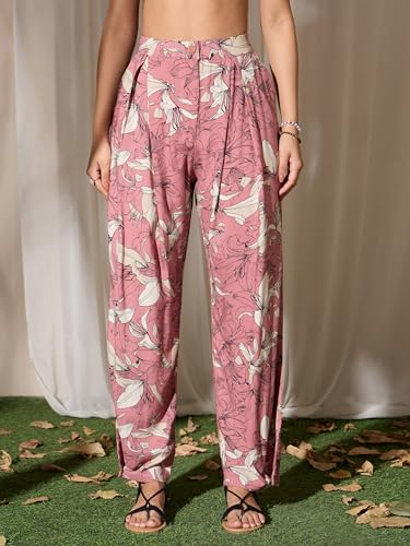 Image of barcino Pink Tropical Front Tie Top With Pants