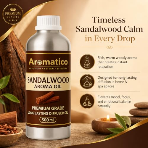 Image of AROMATICO Sandalwood Diffuser Oil, with Chandan Essential Oil | Refresh Homes, Offices & Showrooms | Aromatherapy, Diffusers, Air Purifiers, Vaporizers - 500ML