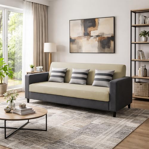 Image of Casaliving Amara 3 Seater Sofa Set for Living Room (Black Cream Colour Fabric) Premium Fabric Sofa