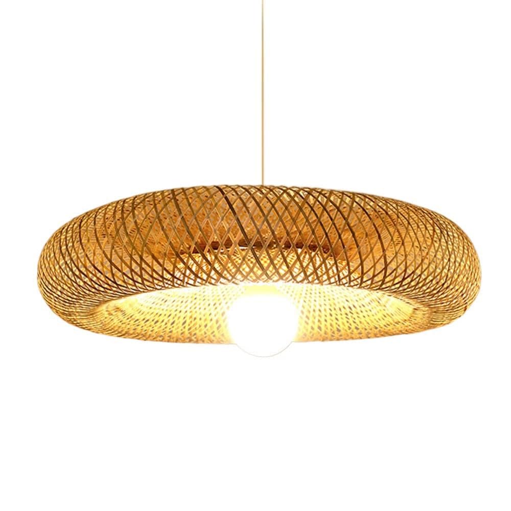 BLOOHK Woven Bamboo Pendant Light, Handwoven Rattan Chandelier, Saucer Hanging Lamp, Boho Chic Ceiling Fixture for Dining Room, Kitchen Island, Bedroom