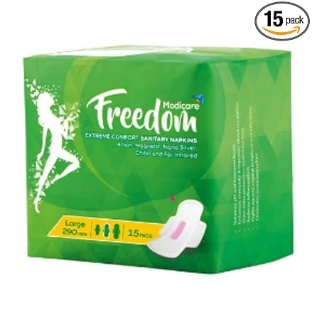 GREEN ORGANICS Modicare Freedom Sanitary Napkin, 15 Pads (Large)