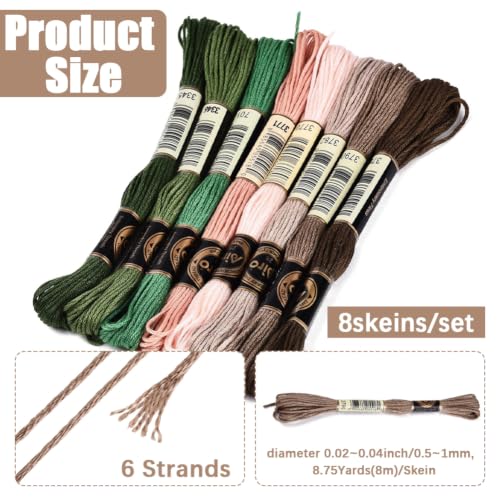 Image of 8 Skeins 70 Yards Green Embroidery Floss Thread for Hand Sewing