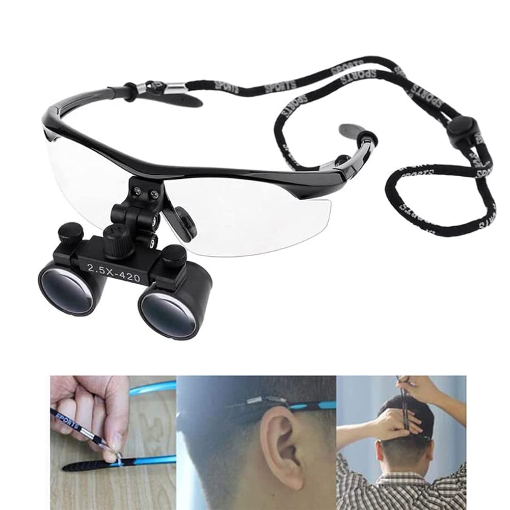 Lupenbrille Dentalmikroskop 2,5 X 420 Mm Dental Chirurgische Fernglaslupe Binokularlupen Arbeitsabstand Lupe Für Medizinische Dental Chirurgische, Schwarz