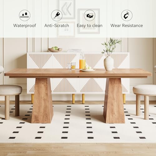 Image of LITTLE TREE Dining Table for 6 People, Wooden Table, Rectangle Furniture with Heavy Duty Legs, Modern Kitchen Table for Home, Dining Room, Oak