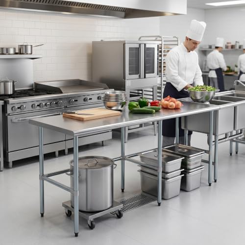 Image of AmGood Stainless Steel Work Table Open Base | Metal Work Bench (Stainless Steel Table Open Base, 84 inch Long x 24 inch Deep)