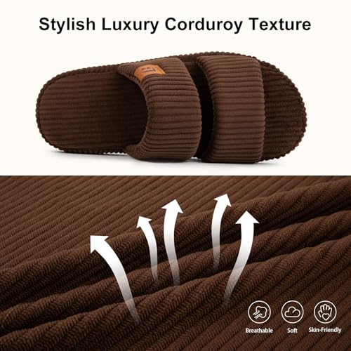 Image of LongBay Slippers for Women Memory Foam Open Toe Slide Indoor House Shoes Slip On Bedroom Comfy Gift