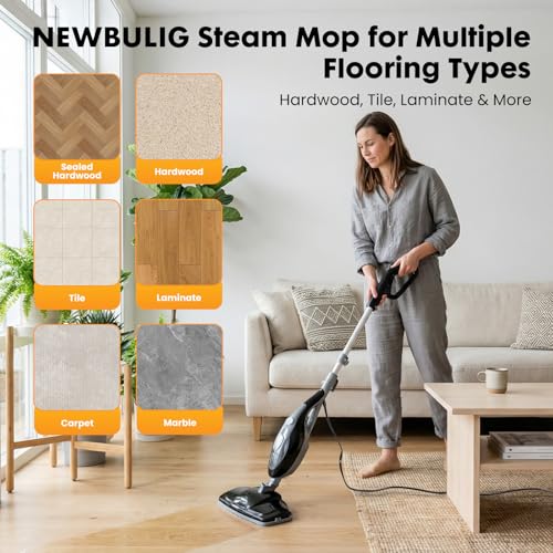 Image of NEWBULIG 14-in-1 Steam Mop, Powerful Detachable Handheld Steam Cleaner for Floor Cleaning with 2 Washable Pads, 16.4 FT Cord, Multi-Purpose Floor Steamer for Hardwood, Clothes, Carpet, Tile, Grout