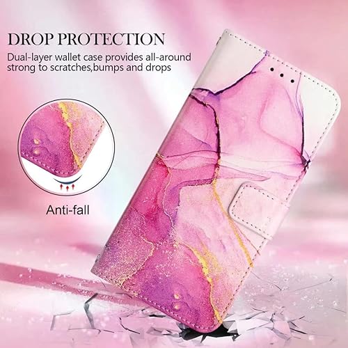 Image of ClickCase Marble Series Faux Leather Back Case Card Holder Wallet with Magnetic Closure Flip Cover for iPhone 15 Plus (Pink)