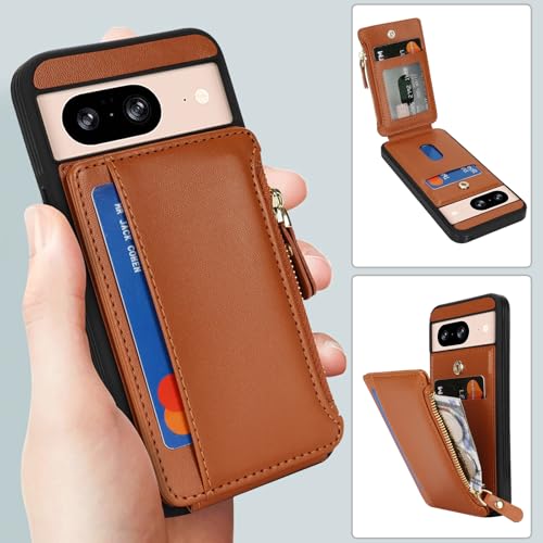 Image of Cavor for Google Pixel 8 Case Wallet with Card Holder, Brown