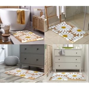 Roseate Flower Super Soft (40x60 cm) Microfiber 2000 GSM Bath Mat Super Absorbent Anti Skid Mats for Bathroom/Bedroom/Kitchen/Door Mat/Floor Mat (Beige) Pack of 1