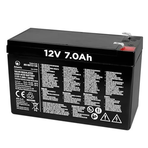 Atlantis batería de Plomo hermética (VRLA) 12 V 7 Ah, para Sistemas de alimentación ininterrumpida (SAI), videovigilancia, Alarma, Movilidad eléctrica, Juguetes, faston F2 6,3 mm, A03 BAT12 7.0A