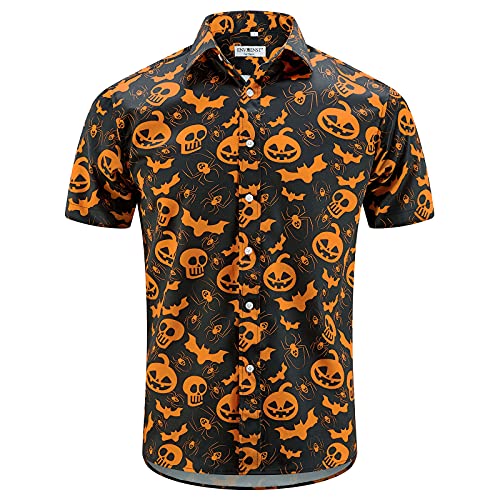 ENVMENST Halloween Button Up Shirt for Men Fun Pumpkins Printed Casual Short Sleeve Hawaiian Aloha Shirts2