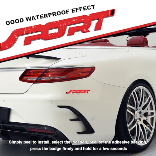 Image of 2 PCS Metal Car Sport Sticker, 3D Raised Car Fender Badge Front & Rear Tailgate Emblem with Sport Logo, Strong Adhesive Letters Decals for Front Hood Grill Rear Trunk (Red)