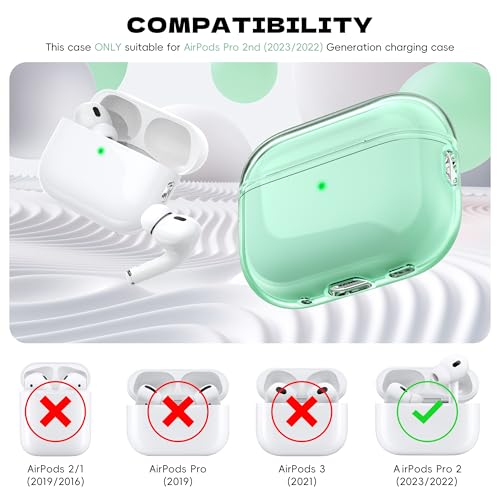 Image of for Airpods Pro 2 Case with Cleaner Kit, Crystal Clear Cover | Highly Transparent Anti-Yellowing TPU,Shockproof,Scratch-Resistant,Travel-Ready Keychain Cover for Work,Gym,Green