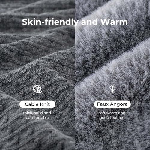 HomeTop Women's Cable Knit Slippers Breathable Warm Comfy Non-slip Indoor Outdoor House Shoes with Fuzzy Collar3