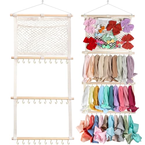 Image of ALinmo Headband Holder Hair Bows Organizer for Baby Girls Large Capacity Bow Holder Hair Accessories Wall Hanging Organizer for Toddler Baby Girl Nursery Room Decor