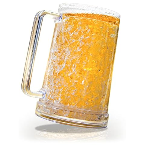 Granatan Double Walled Beer Mug For Freezer, Clear Beer Mug Frozen Cup 16 oz, Plastic Beer Mug with Handle Cover