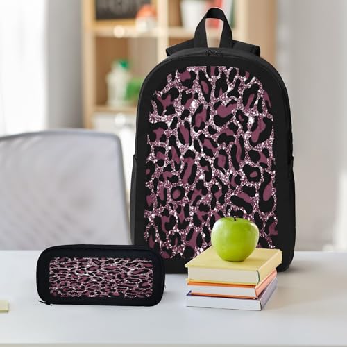 3PCS Backpack for Women Men With Lunch Box Pencil Bag 17 Inch Lightweight Adjustable Strap Back Pack 3 In 1 Set Animal Leopard Pattern Casual Daypack Unisex fit Travel Work Camping 7