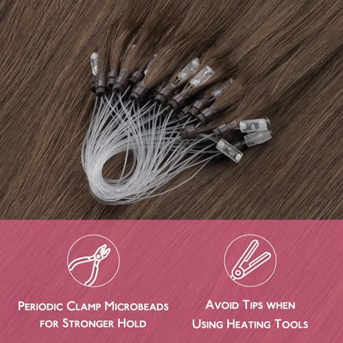 Image of WENNALIFE Microlink Hair Extensions Human Hair, 50g 50s 18 Inch Muted Light Brown Brunette Remy Hair Microbead Micro Link Microloop Microring Invisible Natural Fusion Installation