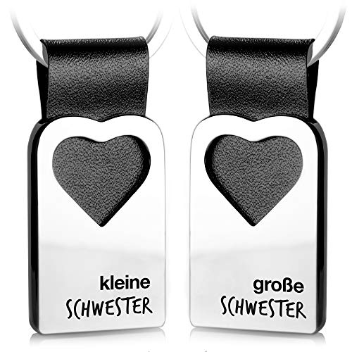 Preisvergleich Produktbild FABACH Herz Schlüsselanhänger mit Gravur aus Leder - Geschenke für Geschwister, Schwestern - kleine Schwester & große Schwester