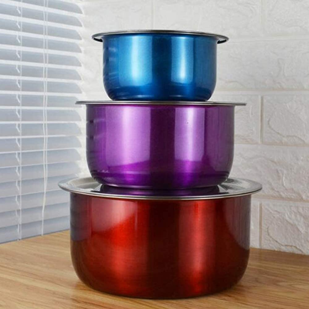 Cuenco De Acero Inoxidable De 3 Piezas con Tazón De Sopa De Tapa De Metal Recipiente De Comida para Restaurante Hotel En Casa