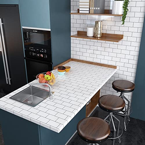 Rewallpaper Kitchen Wallpaper Peel And Stick Backsplash Wallpaper For Kitchen Wall Bathroom Waterproof Subway Tile Contact Paper Back Splash Tiles Peel And Stick White Tile Wall Paper Roll 17.7X79 #TOP4