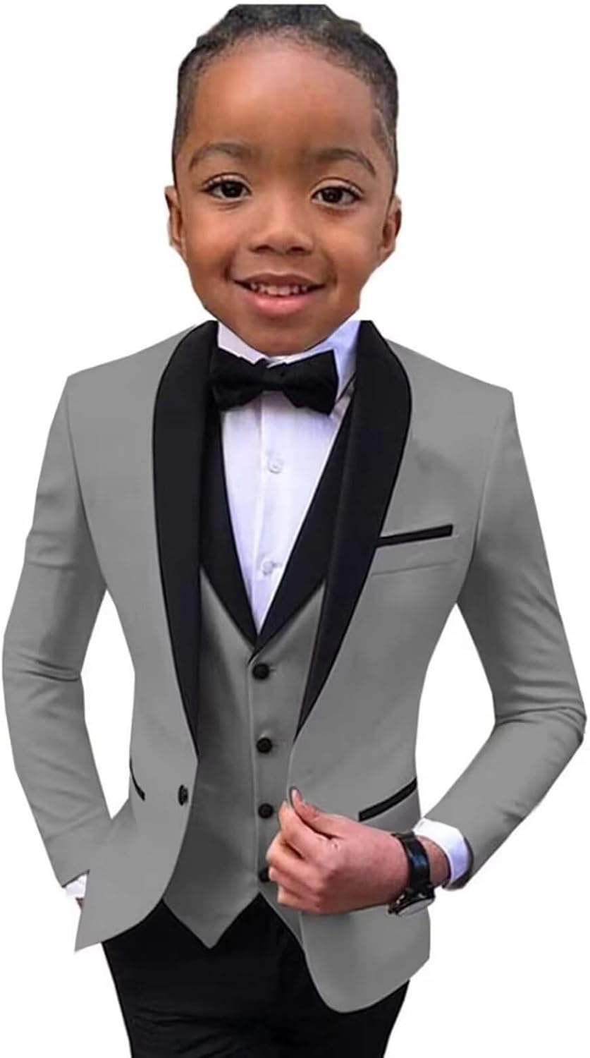 Boys Suit Shawl Lapel Slim Fit Suit for Boys Formal Wedding Prom Tuxedos 3 Piece Suit Blazer Vest Pants Set