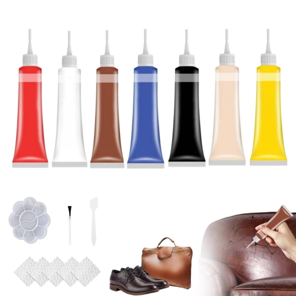 Advanced Gel de reparación de cuero, kit de reparación profesional de cuero para asiento de coche, kit de reparación de vinilo, multifuncional, muebles, sofá y chaqueta (7 piezas de color)