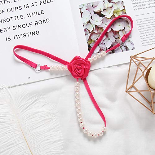 Image of Women's Pearl T Back G String Embroidery Rose Flowers Beaded Thong Panty Underwear Sexy Micro Underpant Christmas