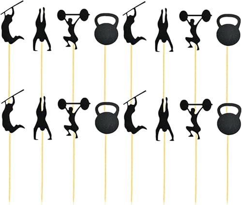 jojofuny Decoración para tartas con temática de fitness, 24 piezas, con mancuernas deportivas, para fiestas de cumpleaños, decoración de cupcakes,