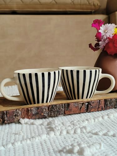 Image of Niyara Stoneware Handmade Premium Ceramic Tea Cups and Coffee Mugs Set of 2 (Black Line Set of 2)