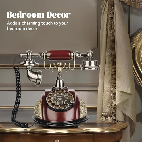 Image of Scizor Home Office Decor Landlines Fashion Creative Antique European Pastoral Retro Wired Phone, Nostalgic Style, Rotary Dial, with Resin Body, Used for Office Home Living Room Telephone Line (SC-03)