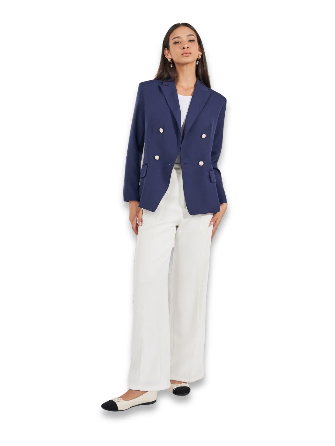 Women Regular Length Regular Fit Double Breasted Blazer Navy Blue-image-7