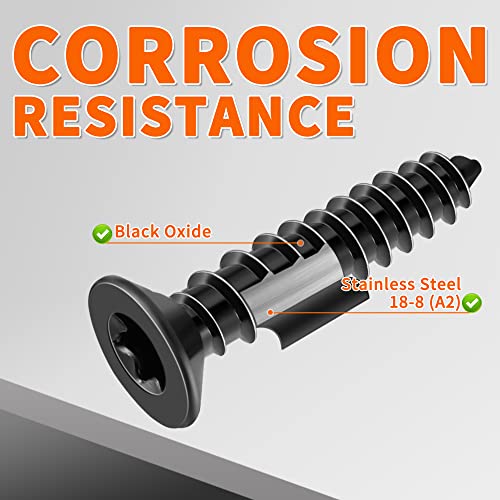 Tpohh TKABSS18-8M4 100 Pcs #8 X 1-1/4 Inch Black Coated Flat Head Torx/Star Wood Screws, Stainless Steel 18-8 (A2) Fully Threaded 8 X 1-1/4'' Multipurpose Screw thumb #2