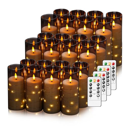 Image of Nimiko Flickering Flameless LED Candles,Battery Operated Candles 24 Pcs with Embedded Star String,Acrylic LED Pillar Candles with Remote,Suitable for Home Decoration to Create an Atmosphere (Grey)