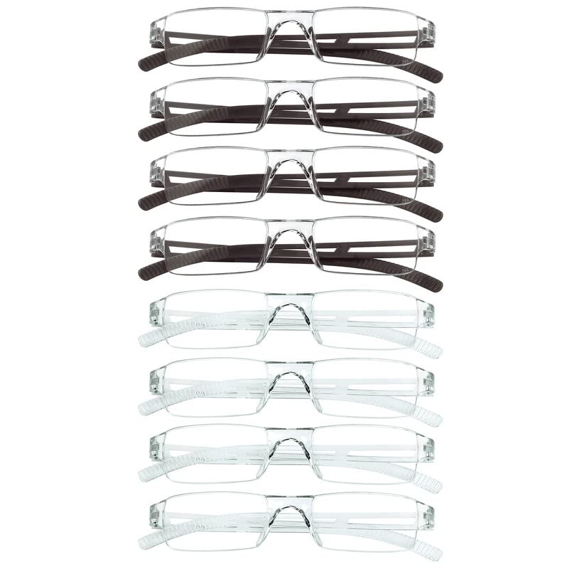Image of VisionGlobal 8 Pairs Reading Glasses, Blue Light Blocking Glasses, Computer Reading Glasses for Women and Men, Fashion Square Eyewear Frame (4brown+4clear,+3.25 Magnification)